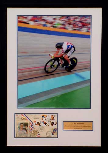 Unbranded Chris Boardman signed and framed FDC presentation