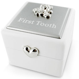 Unbranded Christening Collection White and Silver Tooth Box