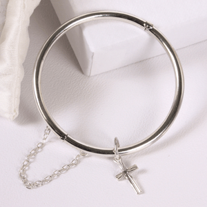 Unbranded Christening Sterling Silver Bangle With Cross