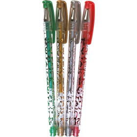The four pretty pens write in metallic gold  silver  red and green. Perfect for writing and