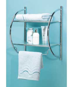 2 towel rails with 2 frosted glass shelves. Wall f
