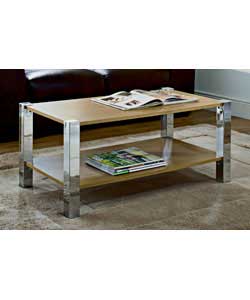 Chrome and Oak Finish Coffee Table
