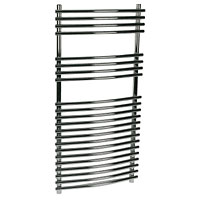 Modernistic design, curved, chrome projection towel radiator. Includes brackets