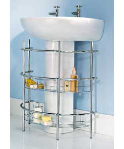 Supplied with 2 wire storage shelves and curved towel rail.Chromed steel tube.Size (W)55, (D)31,