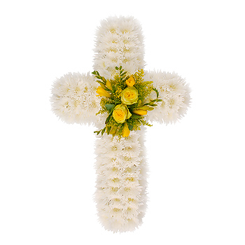 Unbranded Chrysanthemum Cross Funeral Tribute Arrangement