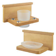 These classic beech veneer and frosted glass items are ideal for the bathroom.  The tumbler and