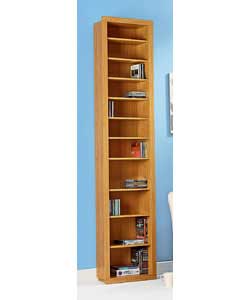 Oak effect freestanding CD and DVD storage tower.11 shelves, 10 of which are adjustable.Holds 442 CD