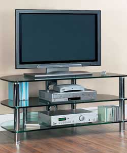 All shelves with chunky 12mm tempered glass.Size (W)100, (D)55, (H)50cm.The maximum weight of TV