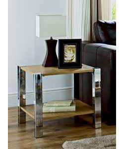 Chunky Oak Finish and Chrome End Table