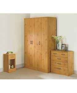 Pine finish with silver finish bow handles. 3 door wardrobe:Size (H)177.5, (W)105.1, (D)49.9cm.1 han