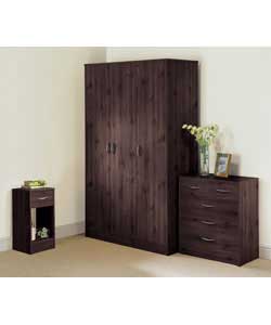Wenge finish with silver finish bow handles. 3 door wardrobe:Size (H)177.5, (W)105.1, (D)49.9cm.1 ha