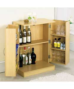 Beech effect drinks cabinet with 5 internal shelves.2 doors with storage and metal D handles.Size