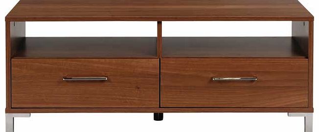This gorgeous 2 drawer TV entertainment unit looks great in a modern home. With space above the drawers for extra storage. this entertainment unit is perfect for holding TV remotes and extra accessories. and the chrome effect handles and feet give it