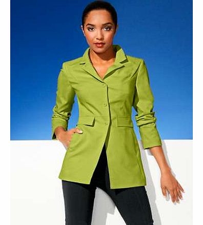 Bold and bright blazer. A daring wardrobe piece to reveal a playful side on the basic blazer. Supported with two flap pockets and special stitching for a slimmer look.Class International fx Blazer Features: Dry clean 64% Polyester, 32% Viscose, 4% El