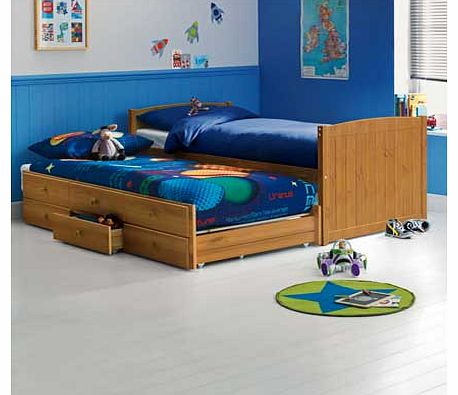 This Classic Pine Cabin and Trundle Bed with Bibby Mattress makes having sleepovers easy. with a pull out bed underneath your childs cabin bed. This cabin bed comes with 2 Bibby open coil medium feel mattresses included. Cabin bed: Bed size W97. L196
