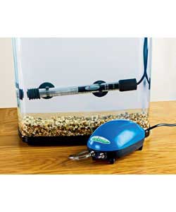 Double outlet aquarium pump.Used to provide air in tropical and coldwater aquariums.ABS Casing.Size 