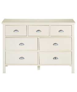 Size (H)77.7, (W)112.2, (D)40.5cm.Pine frame and drawer fronts with pine veneer sides and top.Ivory 