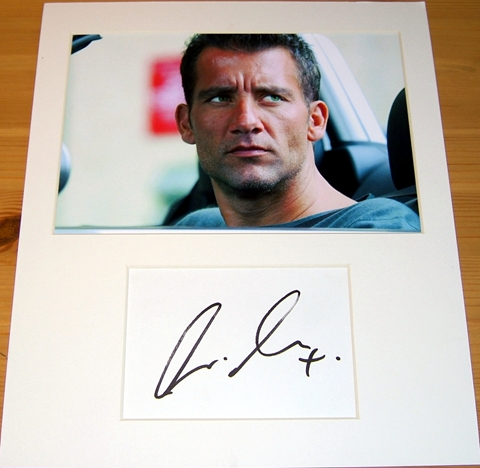 CLIVE OWEN SIGNATURE MOUNTED WITH PHOTO TO 12 x