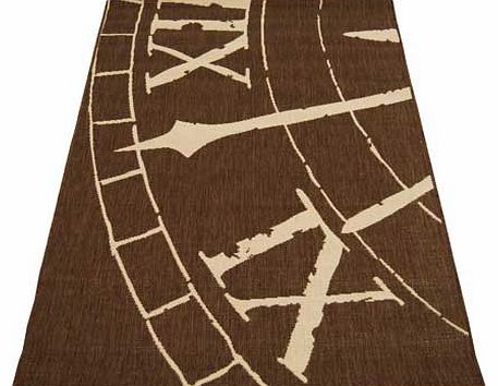This fantastic hardwearing flatweave rug has been designed to incorporate a modern yet slightly rustic timepiece; a sure focal point to any living space. 100% polypropylene. Non-slip backing. Clean with a sponge and warm soapy water. Size L80. W150cm