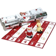 Brightly-coloured crackers  containing the customary snap  hat and joke along with a funky clockwork