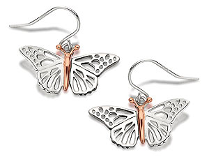 Unbranded Clogau-Silver-And-9ct-Rose-Gold-Butterfly-Wing-Hook-Wire-Earrings-074448