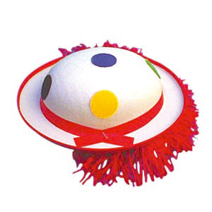 Clown hat, white spotty with hair