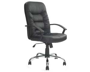 Distinctive leather faced executive chair. High back with angled headrest area. Generously proportio