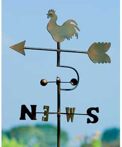 Bronze garden cockeral design weathervane manufactured from mild steel with forked base for simple f