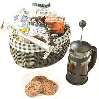 A coffee and chocolate hamper with Cappucino glass 