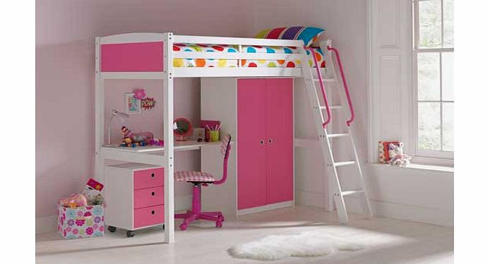 If you are looking for space-saving furniture for your little girls bedroom. then look no further. This High Sleeper with desk and spacious wardrobe and chest provides all the storage you will need. The desk is spacious and affords plenty of room for