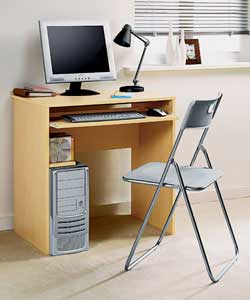 Desk:Maple effect desk with 1 shelf and keyboard shelf on metal runners.Storage for up to 30CDs or