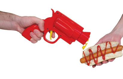 Looking like a traditional cartoon style six shooter this crazy Condiment Gun will ensure any meal t