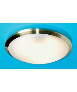 Antique brass finish rim.Diameter 28cm.Depth 11cm.Requires 1 x 60 watt ES GLS bulb (not supplied)