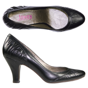 A fashionable Court shoe from Jones Bootmaker. Features gathered panels to the toe and heel, almond 