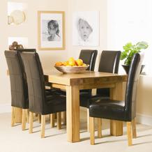 Unbranded Contemporary Oak Thick Top Dining Set (6 Leather Chairs)