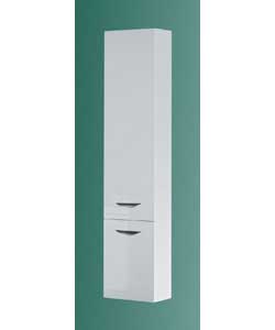 Wall mounted cabinet with two doors in white finish with brushed metal door handles.Two height adjus