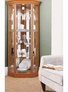 This traditional Corner Glass Display Cabinet is great if you are looking for a display cabinet that wont take up too much space. This cabinet has 4 shelves. mirrored back panels and display lighting. making it perfect for showing off your precious i