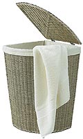 Natural seagrass with metal frame surround. Hinged lid, lined with linen. (H)57, (W)36, (L)36cms