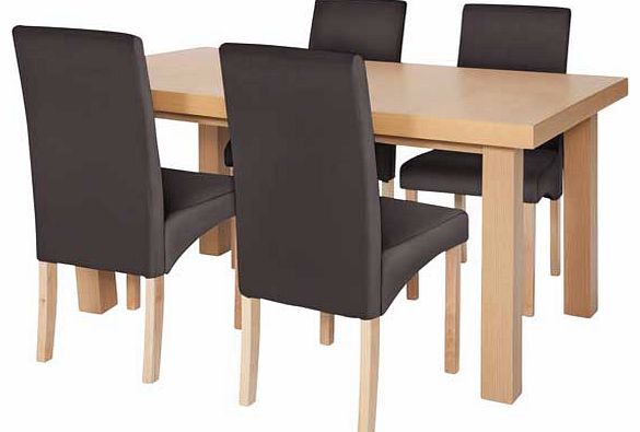 From the Cosgrove collection. this dining table with chairs will bring a modern look to your dining room. This table has an integral extension that adds 45cm to the length and the 4 solid wood chairs are upholstered in charcoal fabric. This Cosgrove 