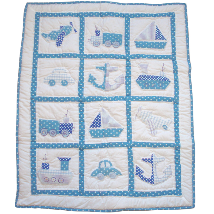 A luxurious blue comforter, designed to keep your little one cosy at night. Sumptuously hand-stitche