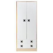 This wardrobe comes in white complete with 2 doors and 2 drawers.  It is finished in a maple effect 