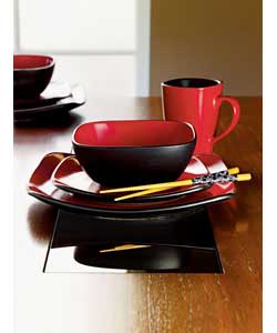 Coupe 16 Piece Square Red Dinner Set