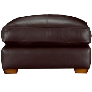 Smart, solid and generously proportioned footstool upholstered in smooth aniline brown leather,