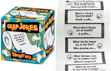 A collection of hilarious jokes, printed on a toilet roll, bringing guaranteed laughs to the smalles