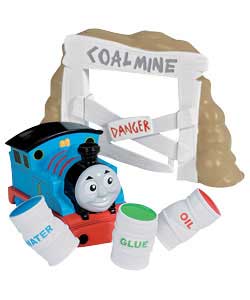 Pull Thomas back and watch him go!  When he crashes into the obstacles Thomas says various fun phras