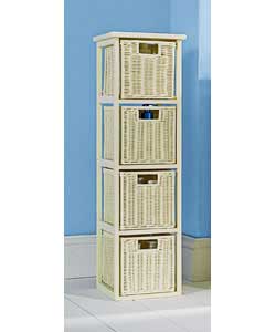 Unbranded Cream Wood and Rattan 4 Drawer Storage Unit