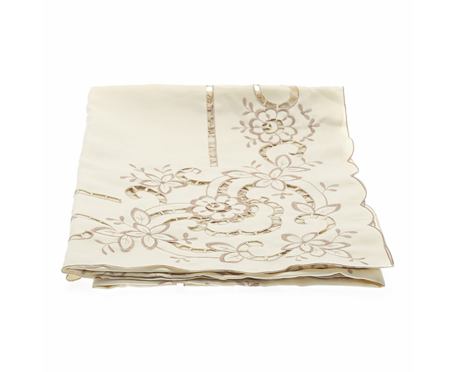 Unbranded Crease-resistant Cutwork Tablecloth, 70 diameter- CREAM