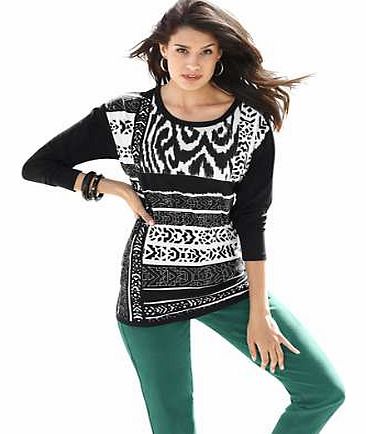 Ethnic trend re-interpreted in contrasting colours, each top is unique! Back and length sleeves in plain black. Creation L Top Features: Flattering fit Washable 95% Viscose, 5% Elastane Length approx. 70 cm (27� ins) (size 16)