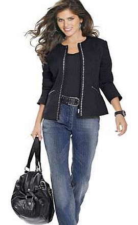 The latest look jacket with shiny rhinestones along the zip and on the side pockets. Stretch sections makes it wonderfully simple and comfortable to wear.Creation L Jacket Features: Casual fit Washable max. 30C 64% Polyester, 34% Viscose, 2% Elastan