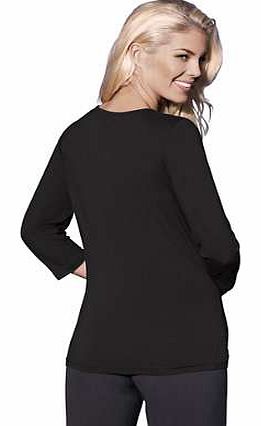 Eye catching modern striped design top in a unique style. Featuring brightly coloured print, completed by three-quarter length sleeves. Creation L Top Features: Fitted Washable 96% Viscose, 4% Elastane Length approx. 66 cm (26 ins) (size 16)